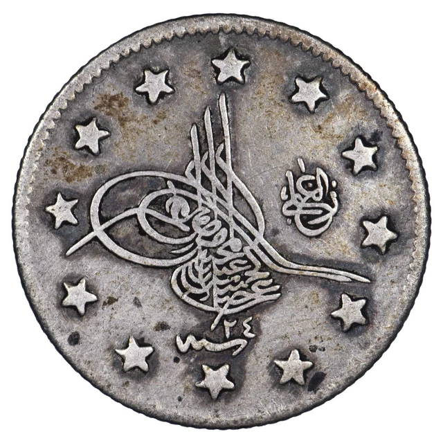 Turquie 2 kurus 1293 l'an 24 1899 Abdul Hamid II Argent - monnaie Empire Ottoman