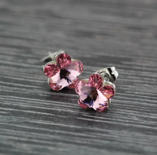 Stunning 18K Rose / White Gold Filled 10mm Element Crystal Flower Stud Earrings