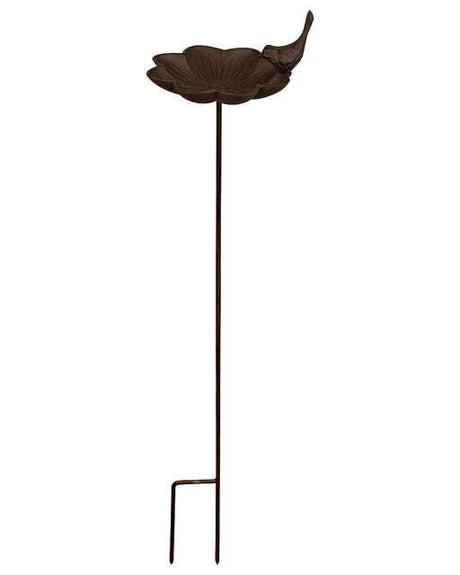 Vogeltränke auf Stab Vogel Rosenblatt Futterschale Vogelbad Gusseisen 92cm