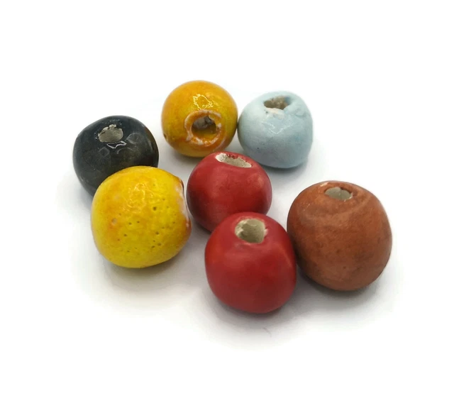 7Pc Assorted Ceramic Beads For Jewelry Making, Unique 10mm Round Clay Beads