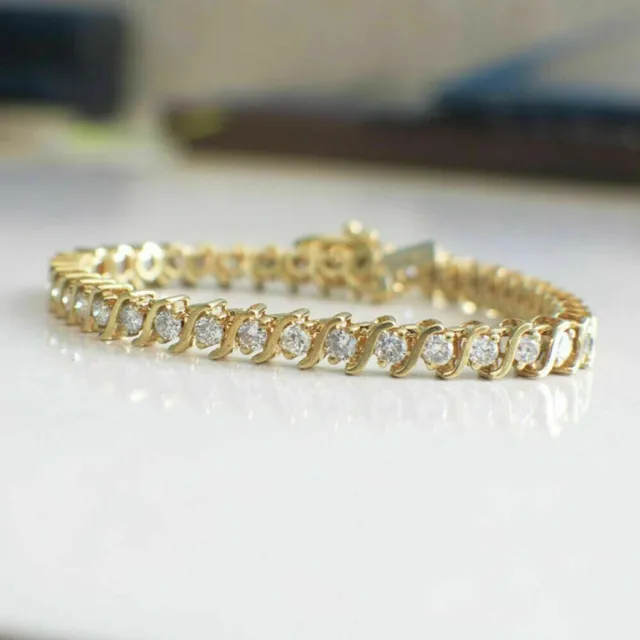 8Carat Lab Created Diamond Women's Tennis Bracelet 14K Yellow Gold Plated Silver