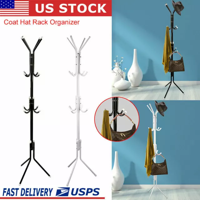 Coat Rack Hat Bag Stand Tree Clothes Hanger Umbrella Holder 12 Hooks Organizer