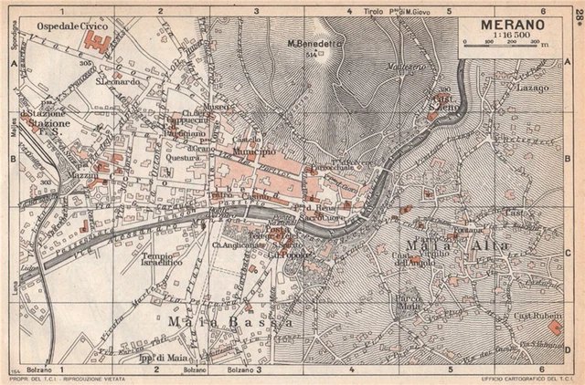 Merano Map MERANO VINTAGE TOWN city map plan pianta della città. Italy 1958 old £4 ...