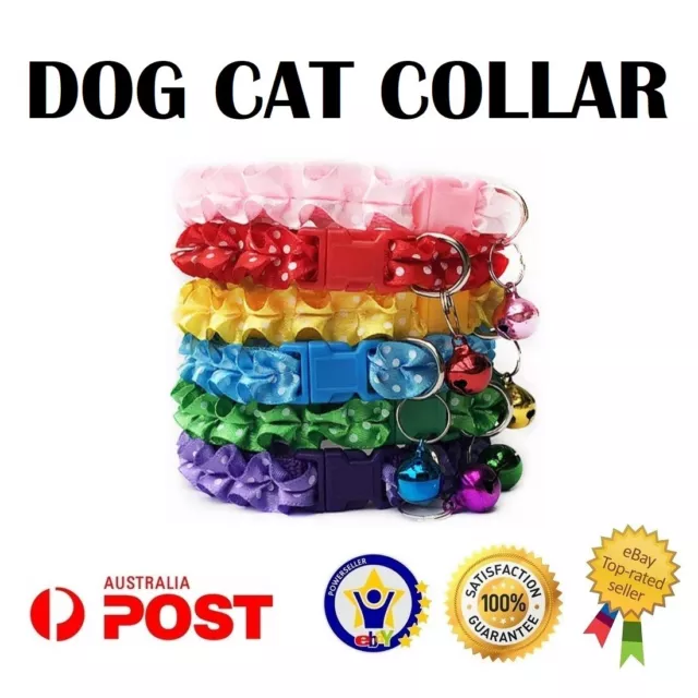 Adjustable Dog Cat Collar Whelping ID Pet Puppy Kitten Harness Soft Nylon Bell