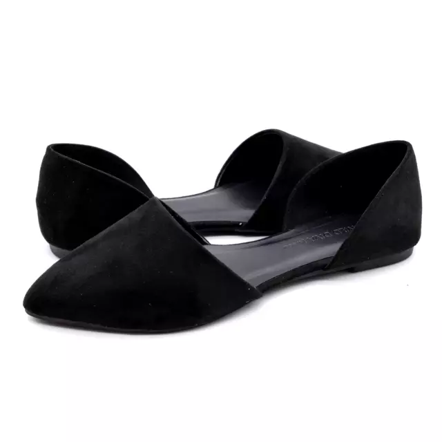 Wild Diva Lounge Flats Women 6.5 Black Faux Suede Pippa D'Orsay Pointed Toe Shoe