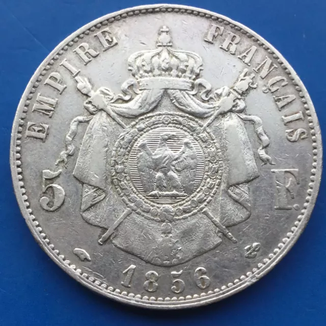 5 francs Napoléon III, tête nue 1856 Paris 24,8 gr ARGENT