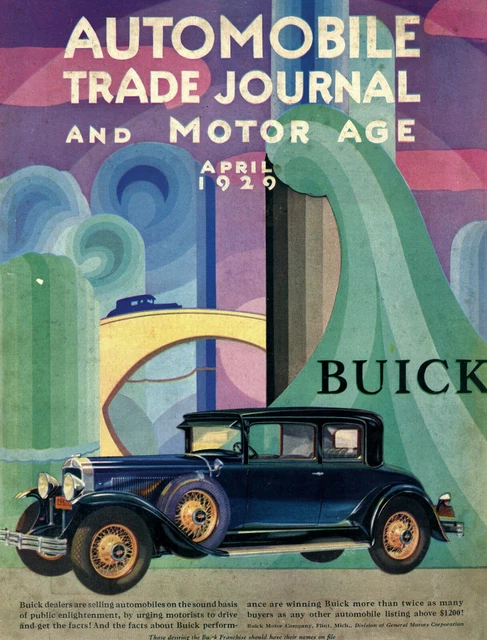1929 Original BUICK Art Deco COLOR COVER Ad.  April Automobile Trade Journal