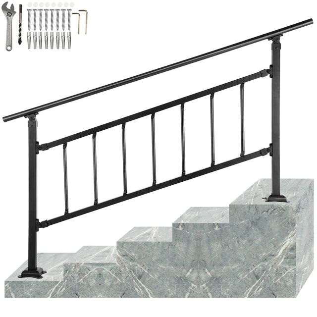 VEVOR IRON HANDRAIL Stair Railing Hand Rail Kit 05 Steps Outdoor Black