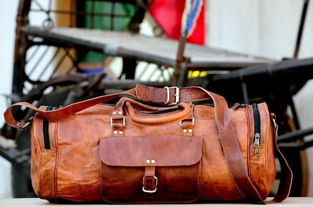 Grand Sac De Voyage Week-end Homme – Cuir Vintage Marron 28″ – Artisanal Inde