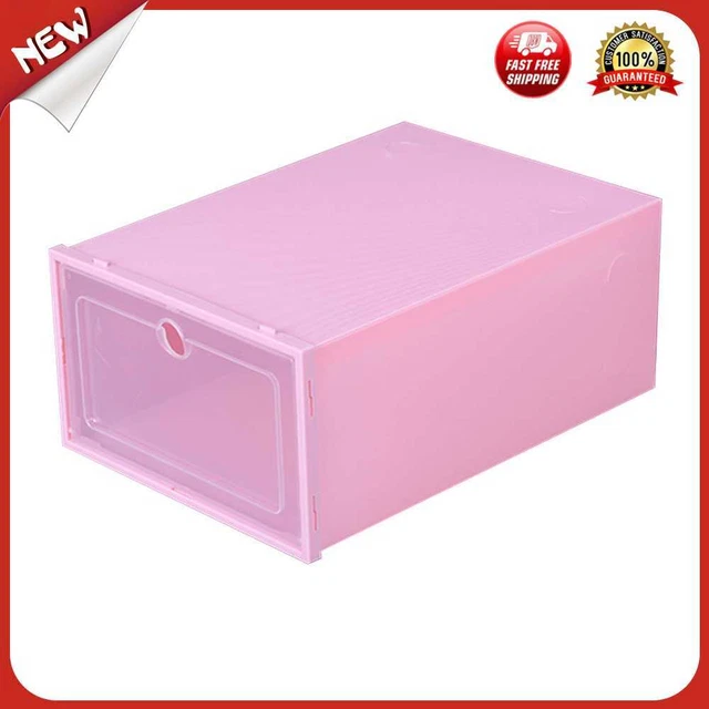 es Shoe Storage Box Transparent Flap Dustproof Shoes Cabinet Organizer (Pink)