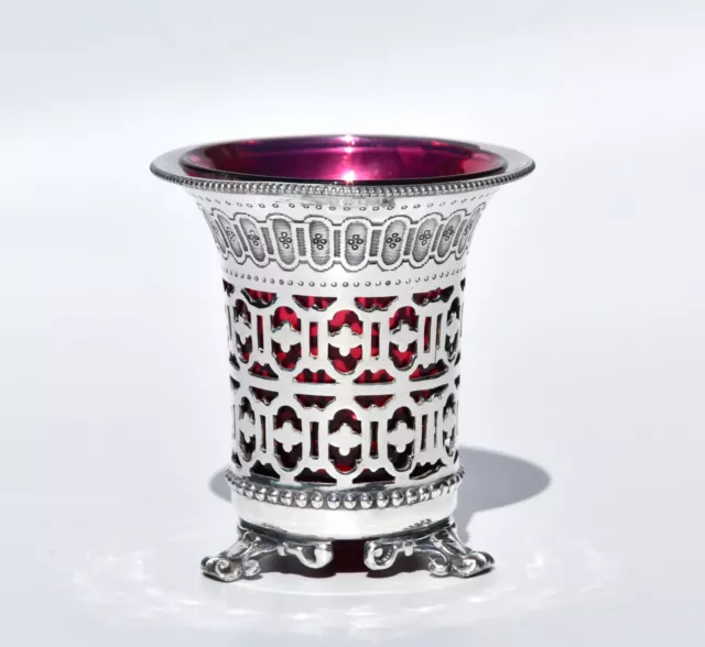 Antique French CHRISTOFLE Silver Plated Footed Vase/Sugar with Ruby Glass Liner