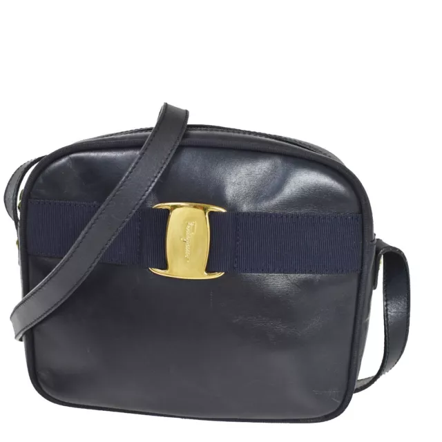 SALVATORE FERRAGAMO Vara Crossbody Mini Shoulder Bag Leather Blue Gold 66YC241