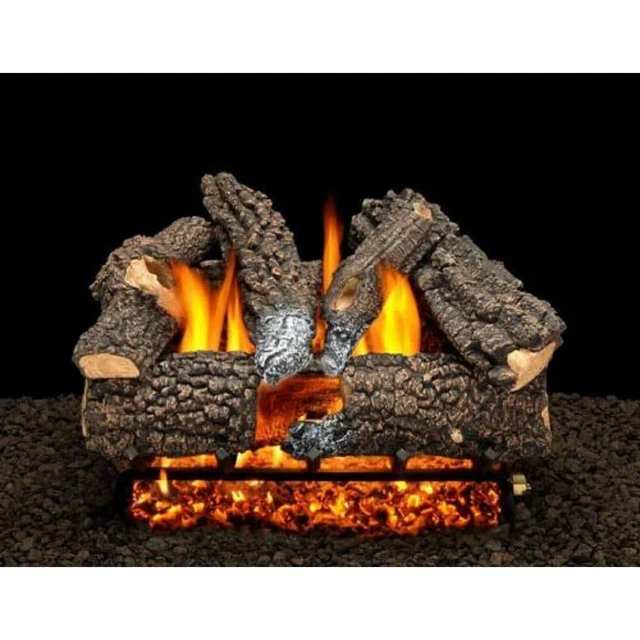 Juego completo de troncos de chimenea ventilada con troncos de gas americano + kit piloto + control remoto de encendido/apagado + roca