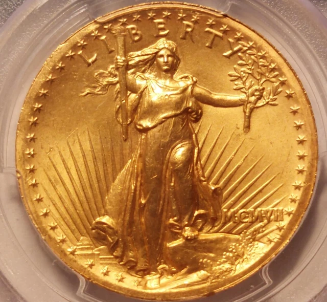 1907 $20 High Relief St. Gaudens Wire Edge Gold Coin PCGS MS-64+ PQ