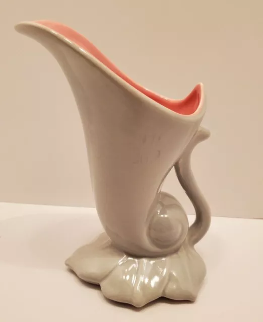 Vintage Red Wing Pottery USA Cornucopia Vase #1356 Gray Pink