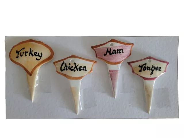 Vintage Toni Raymond Ceramic Sandwich Markers x 4 Turkey, Chicken, Ham, Tongue