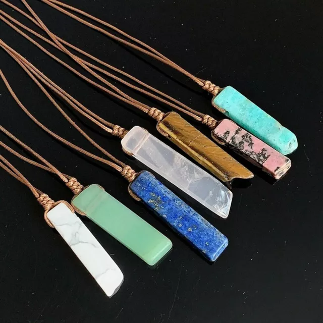 Multi Gemstone Natural Stone Energy w/Rope Chain Necklace Chakra Crystal Pendant 8