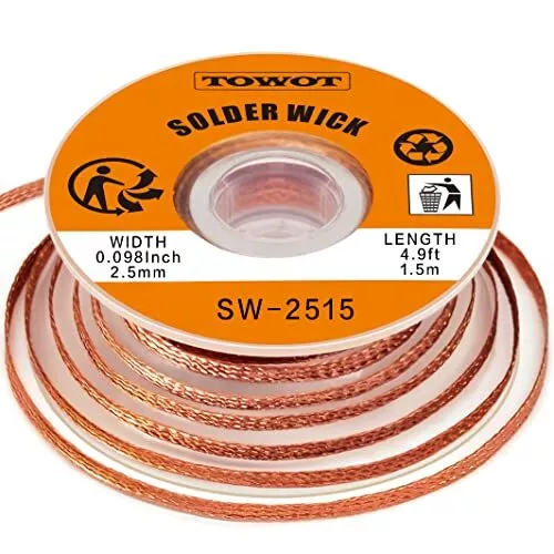Solder Wick Braid with Flux, Desoldering Wick Braid Remover, 2.5mm W 0.10'' L 5'