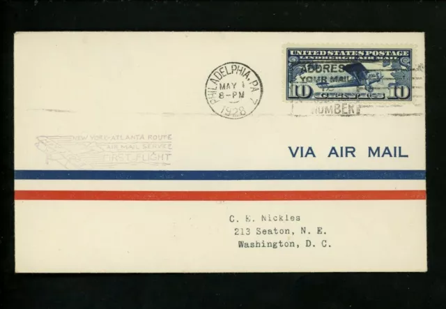 US Postal History Airmail CAM 19 Philadelphia PA 1928 AAMC #19S2 C E Nickles DC