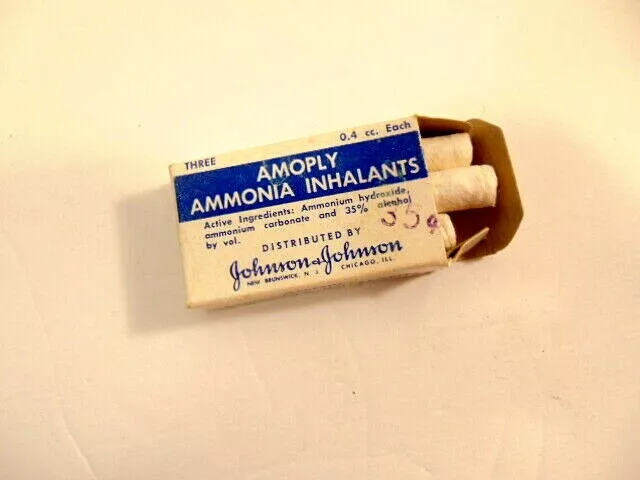 vintage Johnson & Johnson Amoply Ammonia Inhalants box (unused/ 3 inhalants)