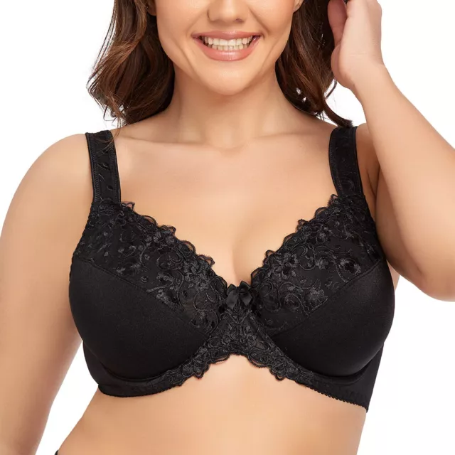 Women Underwired Full Cup Bra Large Bosom Lace Firm Hold Plus Size