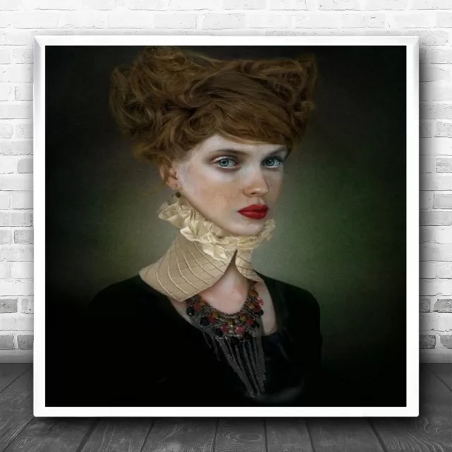 Kazakhstan Vintage Retro Portrait Collar Necklace Hair Lips Face Wall Art Print