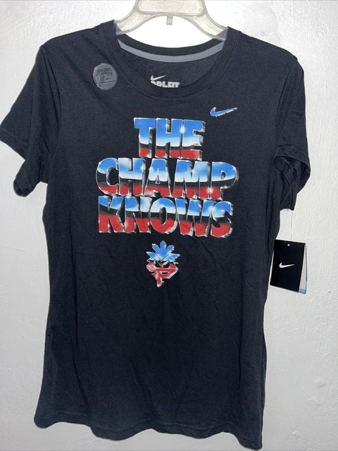 Nike Manny Pacquiao Womens Large Dri-Fit Black Champ Knows Logo Boxing T Shirt