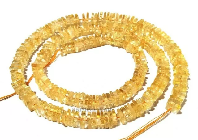 55Cts Natural Citrine Square 3-4mm Smooth Heishi Cut Gemstone Beads 16"Inch
