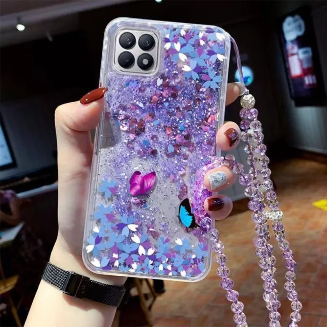 For Various Phone Hot Quicksand +Neck Chain Glitter Women Girl Case Cover Luxury