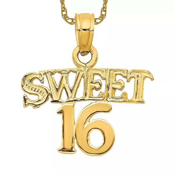 10K Yellow Gold Sweet 16 Necklace Charm Pendant