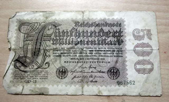 Reichsbanknote vom 1.01.1924 Fünfhundert Millionen Mark Rückseite ohne Aufdruck