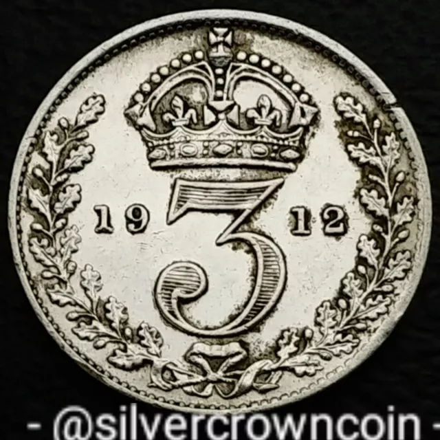 UK Great Britain 3 Pence 1912. KM#813. .925 Silver Three Cents coin. George V.