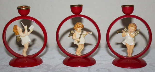 Vintage Lot 3 Christmas West German Red Hard Plastic Angel Cherub Candle Holder