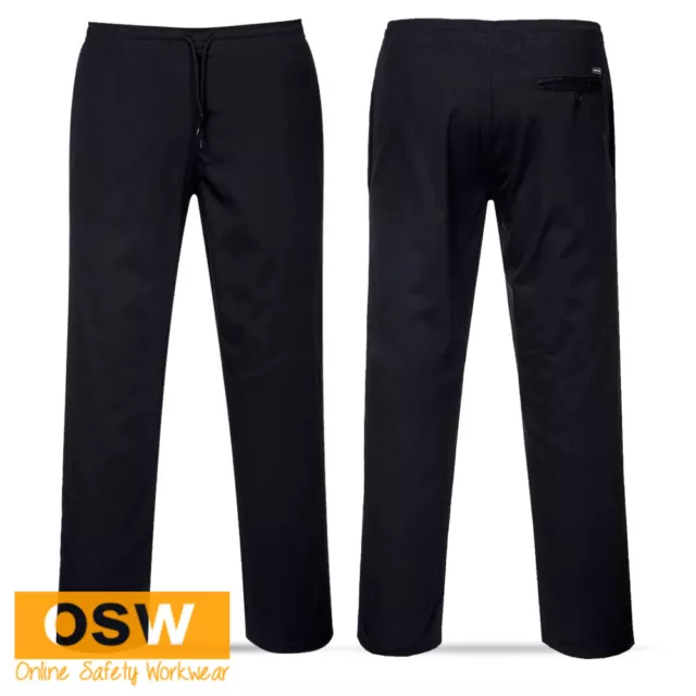 Chef Work Pants Black Cotton Drawstring Hospitality Kitchen Stain Resistant