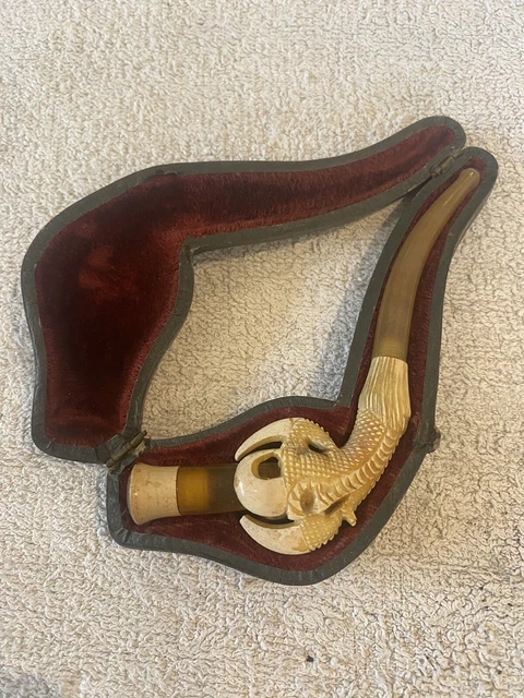 VICTORIAN MEERSCHAUM PIPE. Cased Pipe, Eagles Claw Pipe Cheroot Holder ...