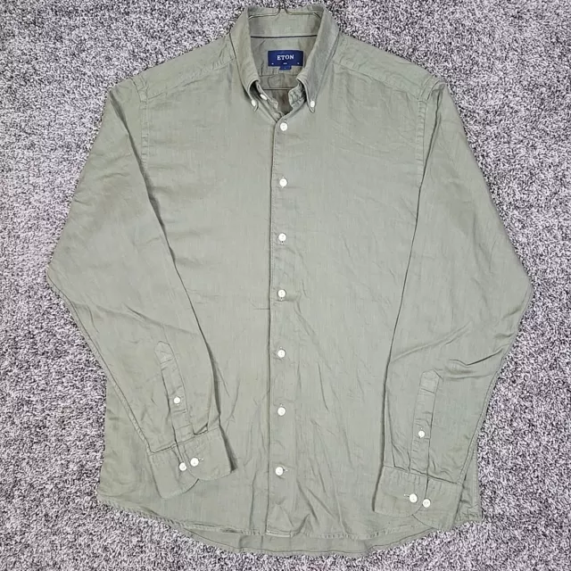 ETON Shirt Mens Large 16-41 Green Cotton Tencel Flannel Button Down Casual