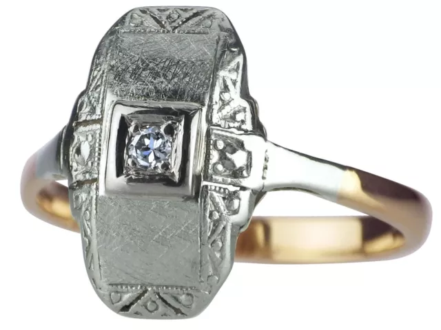 Jugendstil 585 Gelb Gold 950 Platin 0,05ct Diamant Solitär Damen Schiffchen Ring