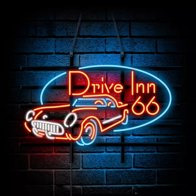 Drive Inn 66 Neon Sign Light Beer Bar Pub Wall Decor Nightlight Artwork 24"x20"