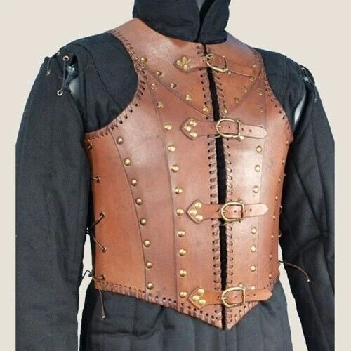 MEDIEVAL KNIGHT FANTASY GOTHIC Brown Black Leather BREAST BACK ARMOR LARP