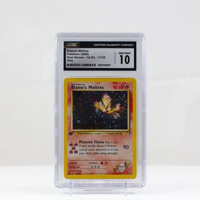 CGC 10 GEM MINT Blaine's Moltres 1/132 1st Edition HOLO RARE Pokemon Card PSA