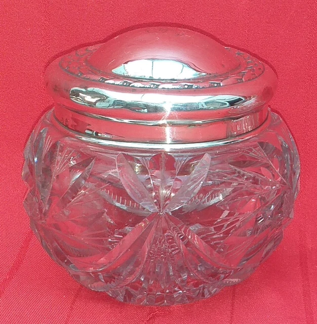 Tarro De Cristal Tallado Y Tapa De Plata