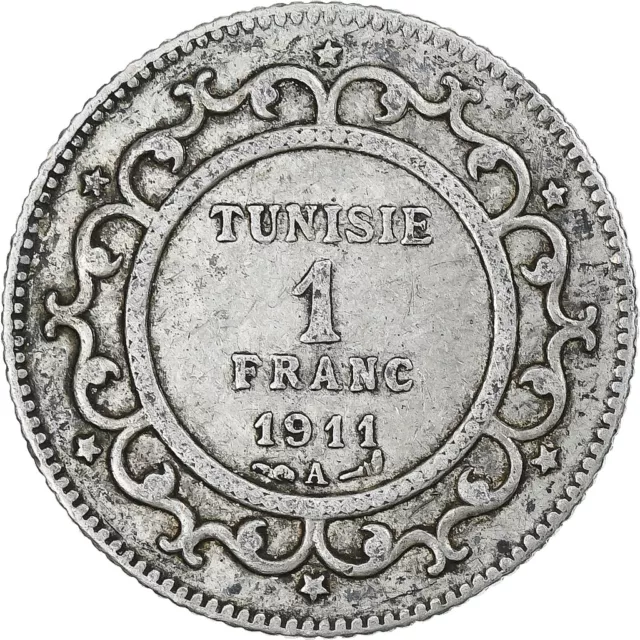 [#349058] Tunisia, Muhammad V, Franc, AH 1329/1911, Paris, EF, Silver, KM:238 2