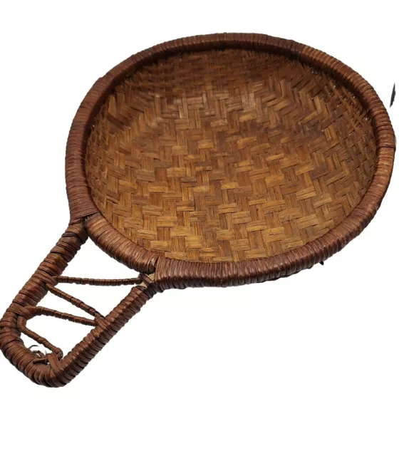 Vintage Boho Woven Basket With Handle Wall Decor Country Kitchen Cabin