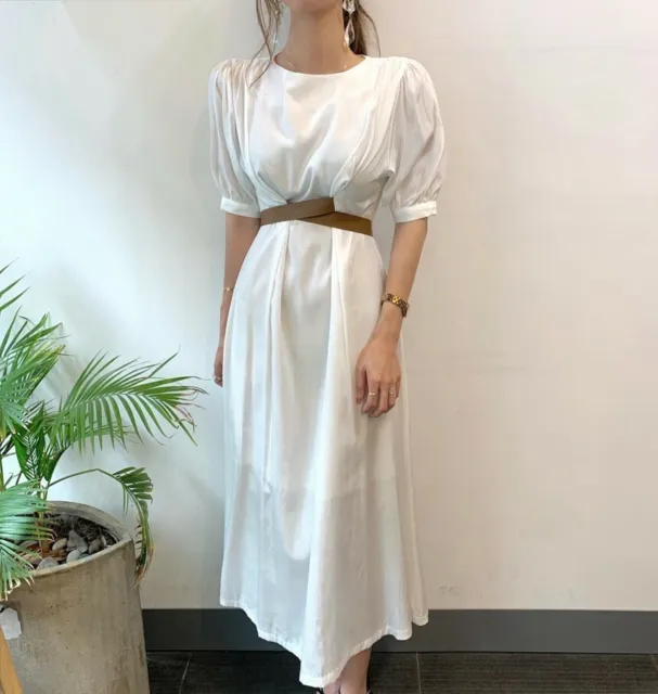 1 Size (Fits S / M) Elite Belted Dress in Pearl White with Brown Poly belt