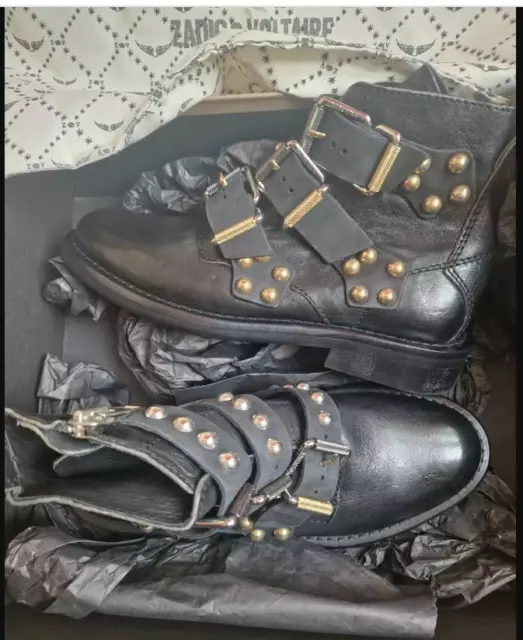 ZADIG ET VOLTAIRE Laureen Buckle boots flat stud ankle size 36 EU BNWT 200.00 PicClick UK