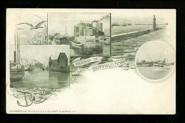 Buffalo, New York NY Vintage postcard Harbor, Lighthouse, Ship Views PMC