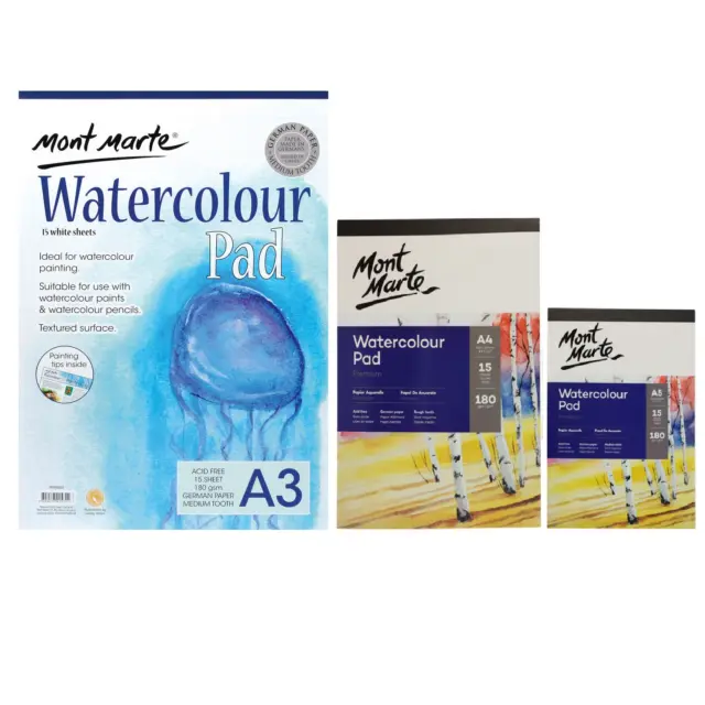 2x AU Mont Marte A3/4/5 Watercolour Pad 15 Sheets German Paper 180gsm Art Craft