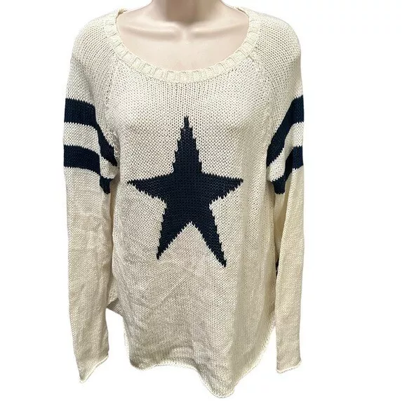 Nwt WOODEN SHIPS Star Raglan loose knit Stripe cotton blend sweater Size M/L