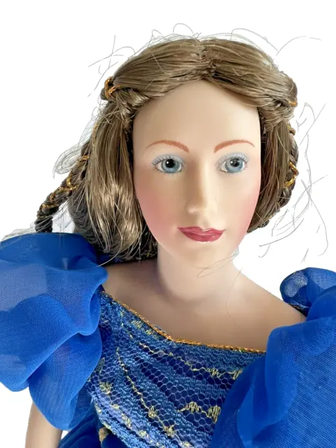 Franklin Mint Sapphire vintage Gemstone Girl porcelain doll 1988 med brown hair