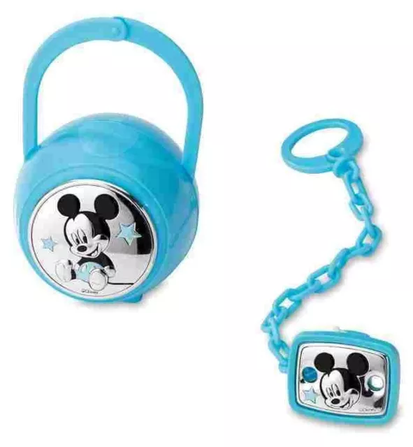 Disney Mickey Mouse Set Box e Spilla Porta Ciuccio con Catena B 1262